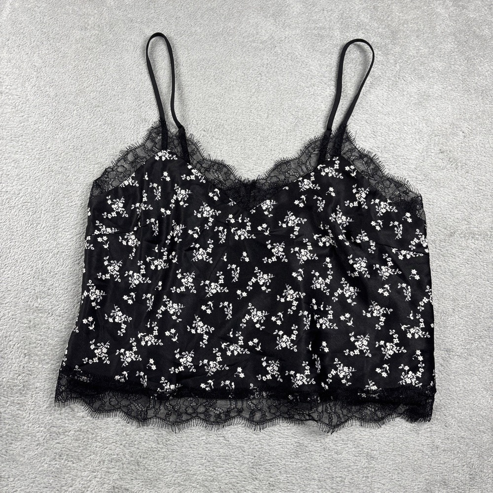 Lucy Paris Womens Floral Print Zip Back Spaghetti Strap Top Black Size XS